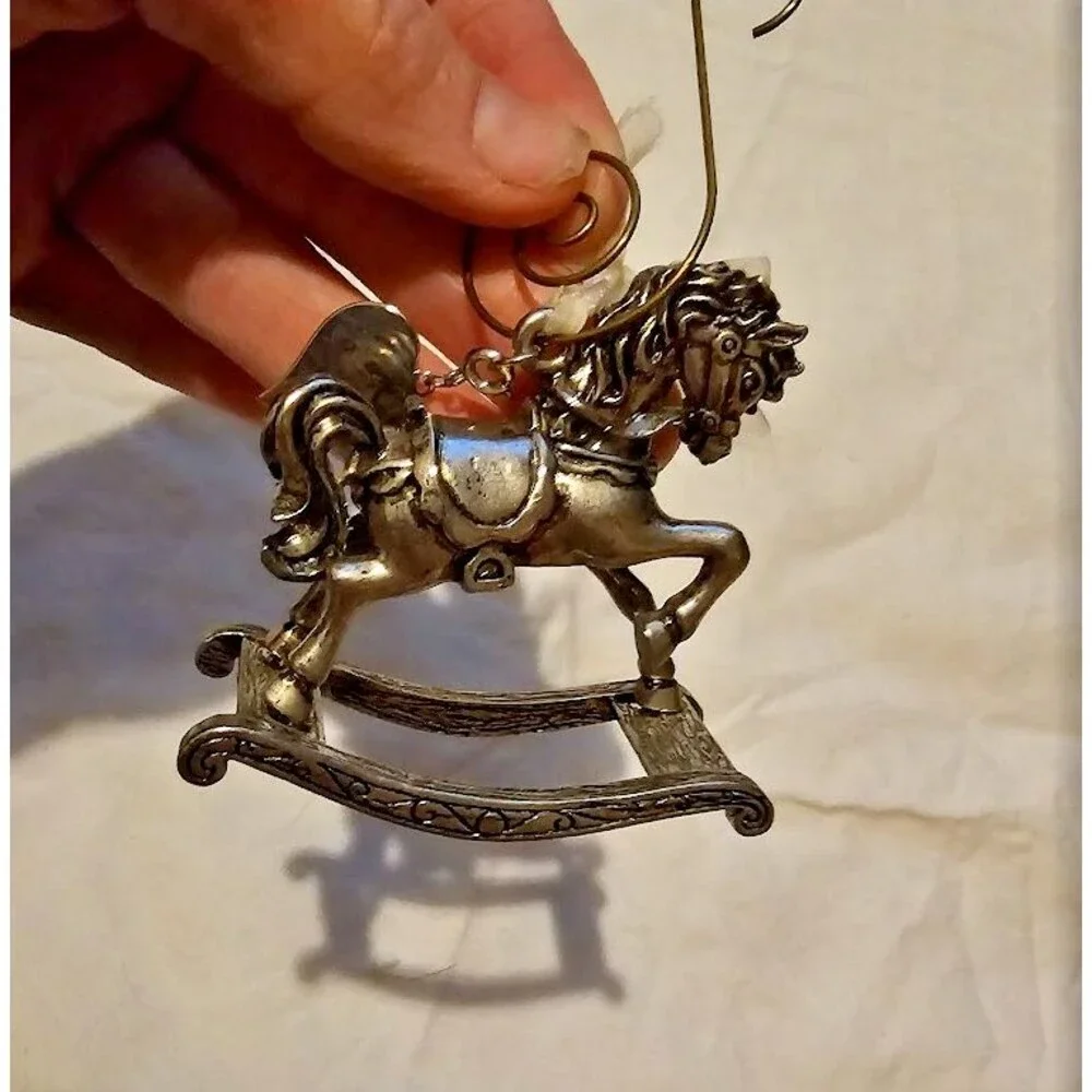 VTG Gloria Duchin 2000 Rocking Horse Metal Christmas Ornament Pewter Silver Tone